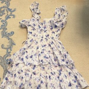 LoveShackFancy Blue Floral Ruffle Dress